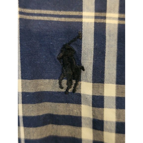 Ralph Lauren‎ Button Down Shirt Size Large Long Sleeve Blue Gray Plaid Logo - Picture 5 of 5